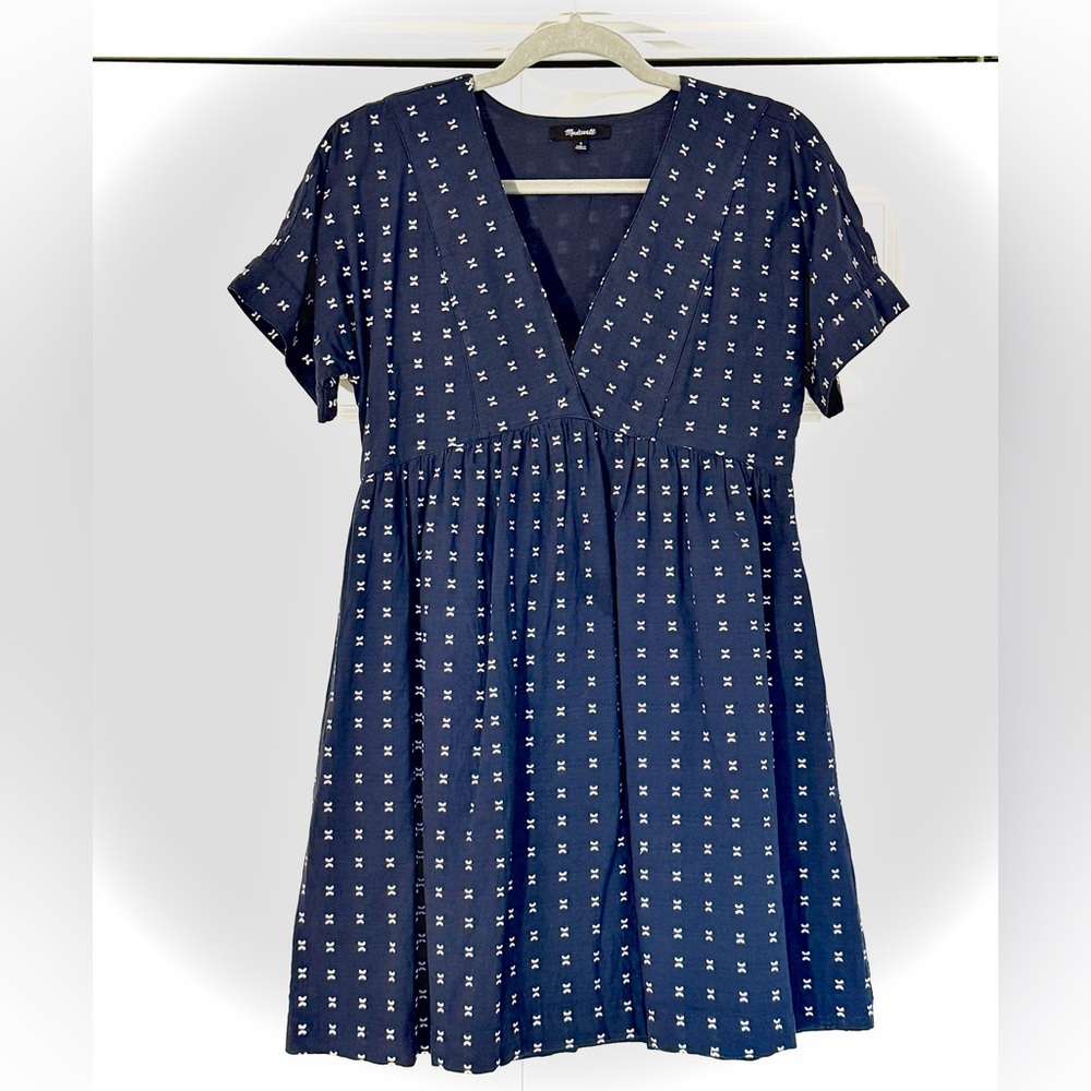 Madewell Size S Lined Navy Blue Dress With White Stitched Pattern